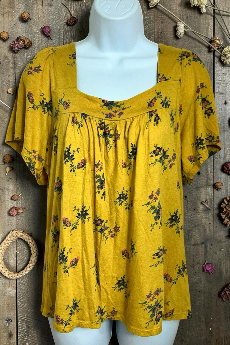 Lucky Brand Boho Peasant Top Size M Short Sleeve Colorful Bohemian Blouse